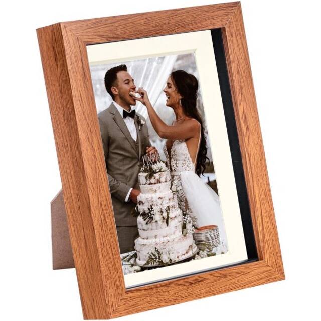 5" x 7" Dark Wood 3D Box Photo Frame - with 4" x 6" Mount - Ivory Mount