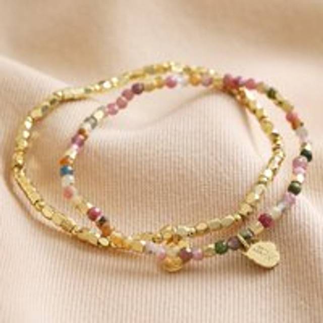 Estella Bartlett Coco Tourmaline Beaded Double Bracelet, Pack of 2, Gold/Multi