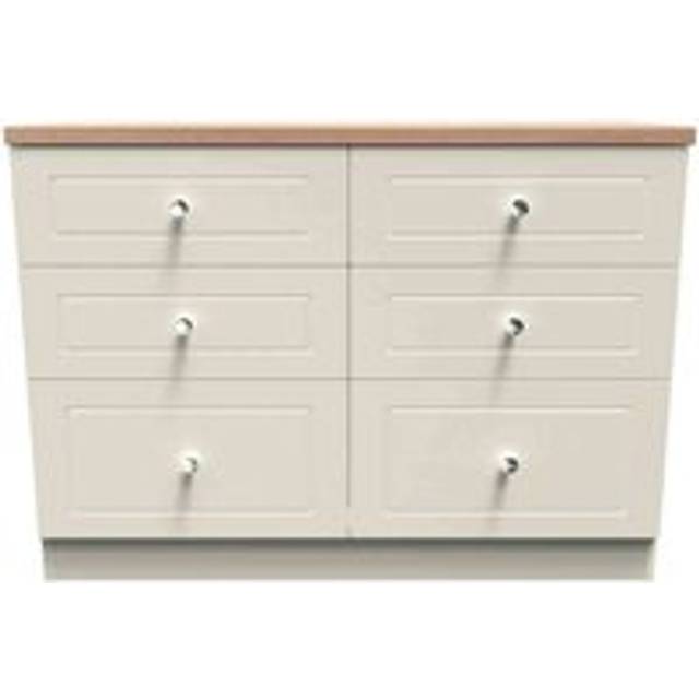 Welcome Furniture Ready Assembled Vienna 6 Drawer Wide Chest In Cream Ash & Oak, Cream