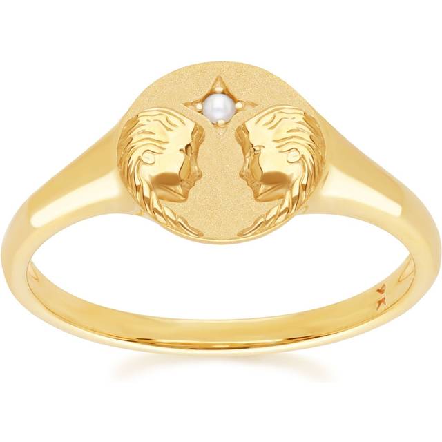 Zodiac Freshwater Pearl Gemini Signet Ring In 9ct Yellow Gold