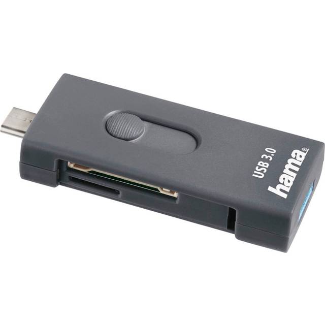 Hama USB 3.1 Card Reader, SD/microSD, USB 3.1 Type-C, USB 3.0 Type-A, grey