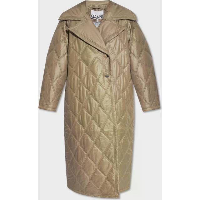 GANNI Brown Quilted Coat - 019 Fallen Rock - DK 42