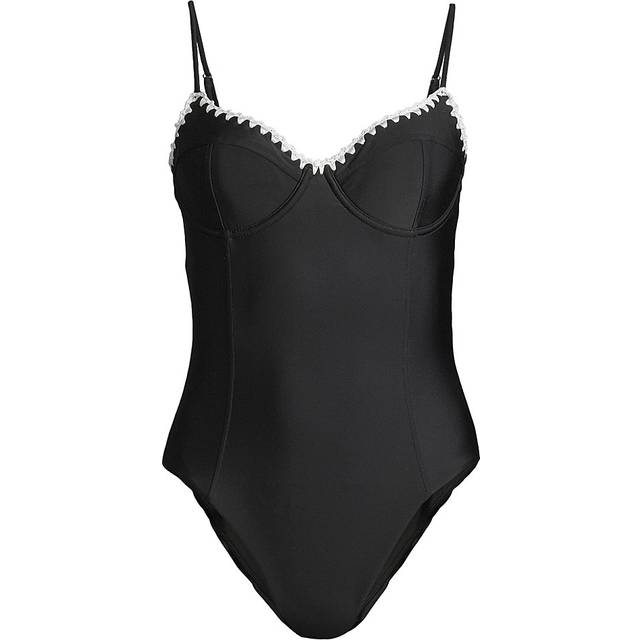 Addisyn One-Piece Swimsuit - BLACK WITH WHITE CROCHET TRIM - Medium