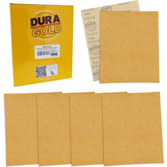 "Dura-Gold Premium 9"""" x 11"""" Gold Sandpaper Sheets  40 Grit (Box of 6)"