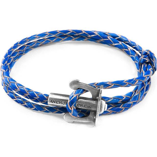 Union Anchor Silver and Braided Leather Bracelet - Blue - One Size