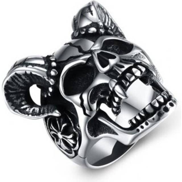 Veile Studios Sheep Head Skull Titanium Steel Men Ring Silver 10 Rings