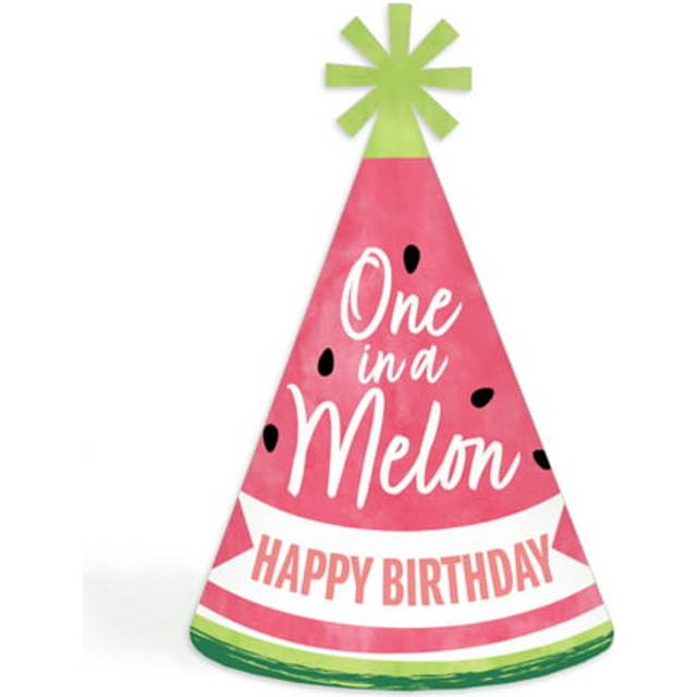 Big Dot of Happiness Sweet Watermelon - Cone Happy Birthday Party Hats for Kids and Adults - Set of 8 (Standard Size)