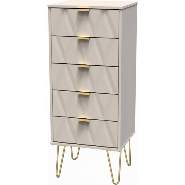 Welcome Furniture Ready Assembled Diamond 5 Drawer Tallboy In Kashmir Matt, Cream