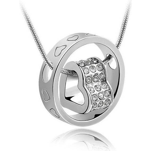 Stunning High Quality Women's Beautiful Heart Pendant Necklace Circle Love Ladies - Silver