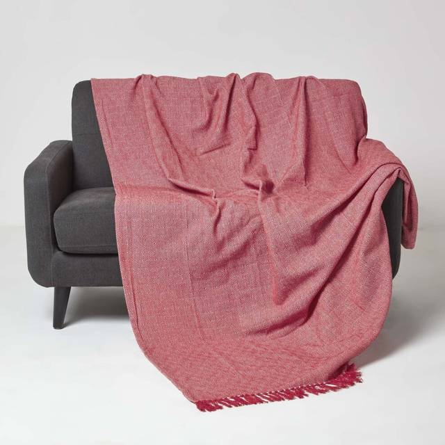 Homescapes 100% Cotton Malda Throw, 225 x 255 cm, Red, Geometric, For Bed or Sofa, Handcrafted, OEKO-TEX Certified, 90 x 100"