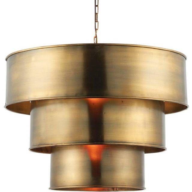 Hanging Ceiling Pendant Light AGED BRASS 3 Ring Metal Shade Lamp Bulb Holder