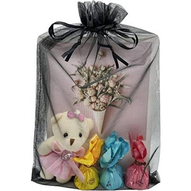 Jexila 50pcs Black Organza Bags 8X12 inch Large Mesh Bags Drawstring Sheer Christmas Goodie Gift Bags for Wedding Party Favor Bags