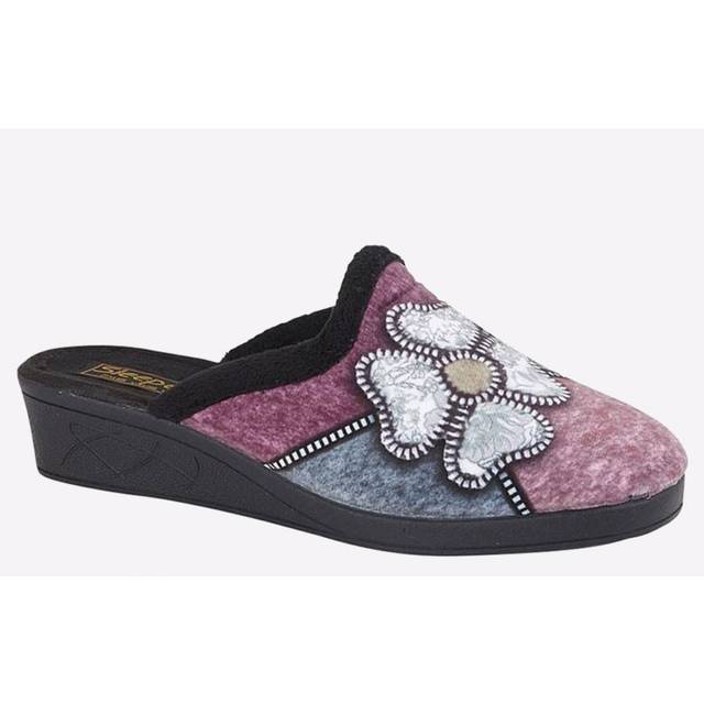 Sleepers Womens/Ladies Kimberly Flower Trim Mule Slippers Black Multi 4 UK