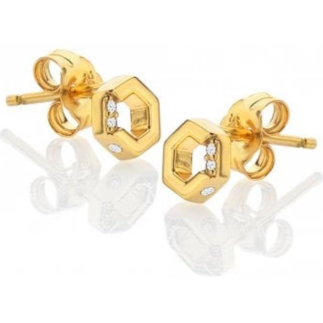 Hot Diamonds X Jac Jossa 18ct Yellow Gold Plated Hexagon White Topaz Stud Earrings
