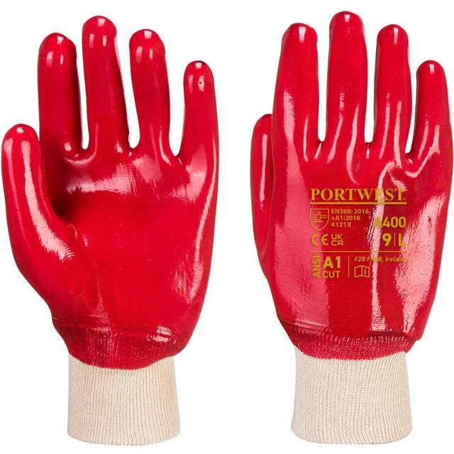 (M, Red) Portwest Unisex Adult A400 Knitted Cuff PVC Safety Gloves
