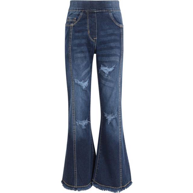 (13-14 Years, Dark Blue) Girls Dark Blue Denim Pants Flared Fashion Jeans