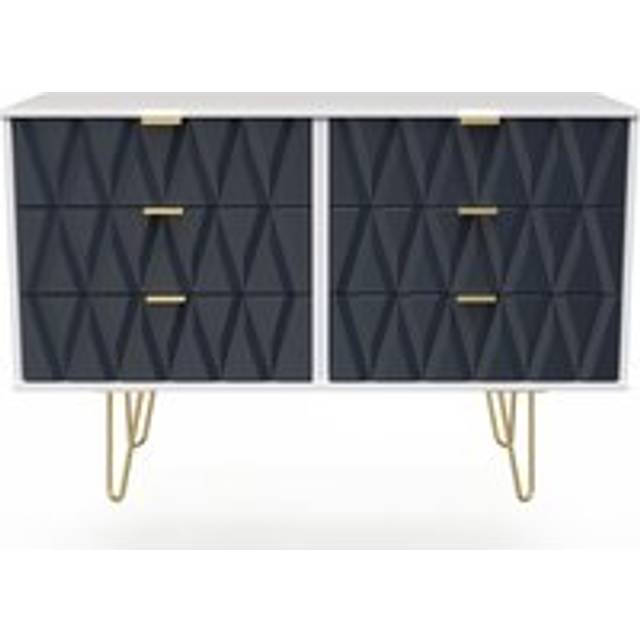 Welcome Furniture Ready Assembled Diamond 6 Drawer Chest In Indigo Matt & White, Blue