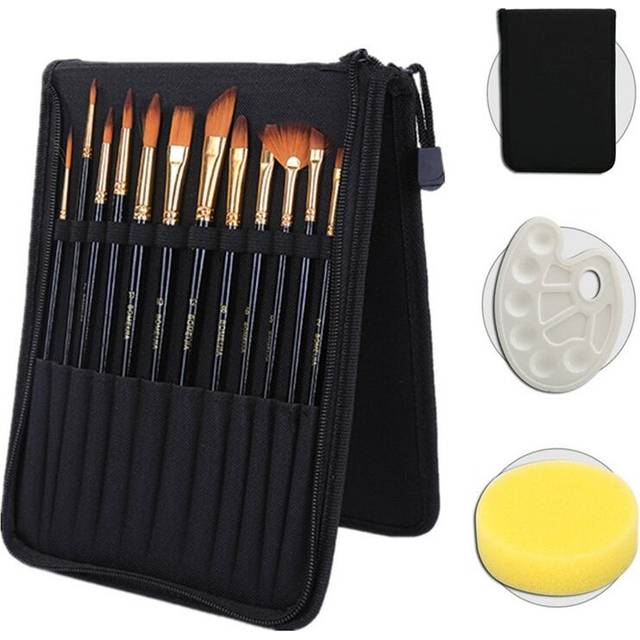 (Standard, 2) 12Pcs Paint Brush Set And Palette With Brushes Carrying Case For Watercolor Oil Acrylic Painting