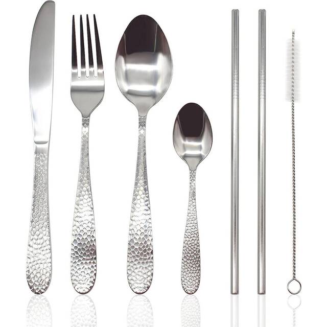 Cutlery Sets Stainless Steel Hammered Effect Handle 16 Piece Set - Grey - One Size