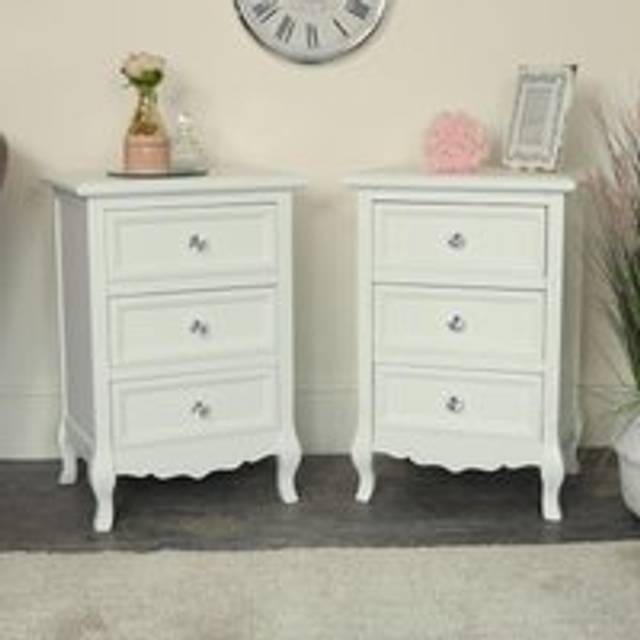 Pair of White 3 Drawer Bedside Tables - Victoria Range Material: Furniture/Furniture Ranges/Victoria Range