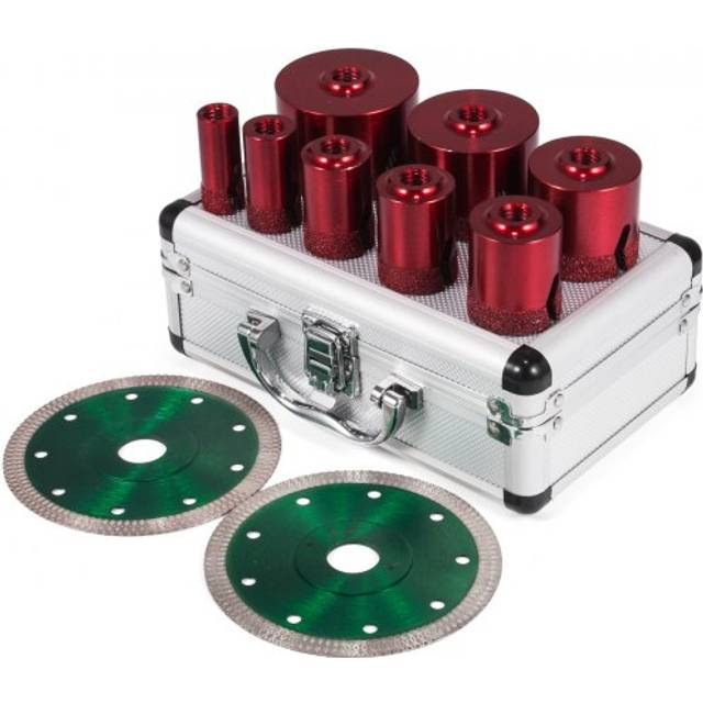 Vevor - Diamond Drill Bit 10Pcs Diamond Hole Saw Set, M14 20/25/32/35/40/50/60/68mm with 2 Saw Blade, Hole Saw Cutter Drill Bit, Drilling Tool for
