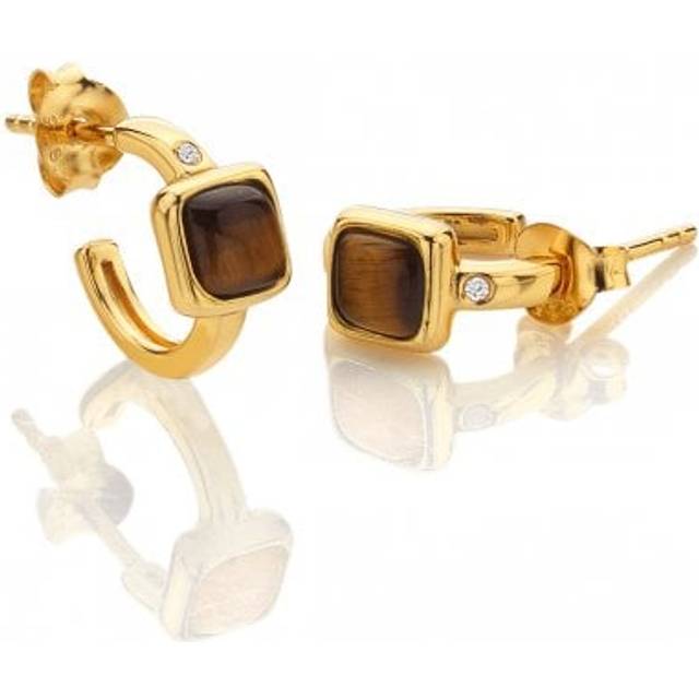Square Huggie Tigers Eye Earrings DE769