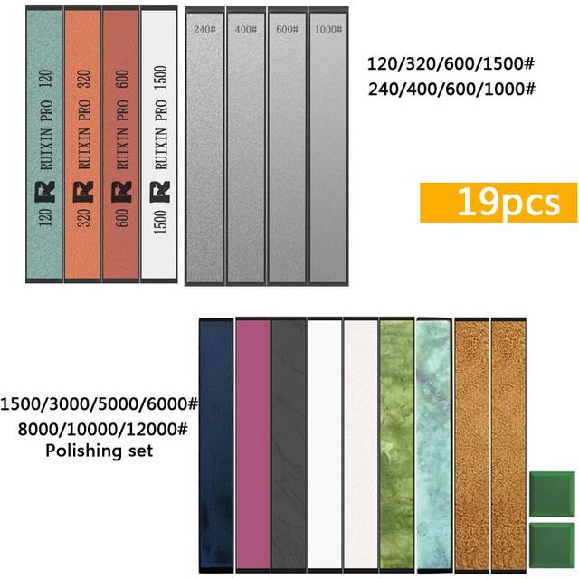 (a-19pcs Sharpening Stone) Sharpening Stones 60-10000 Grit Whetstone Knife Sharpener Coarse/ Fine Polishing Stone leather Kitchen Knives Grinding Syst