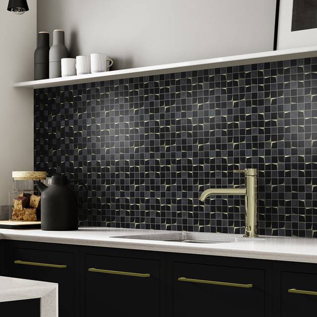 House of Mosaics Venice Black Luxe Mosaic Tile Sheet - 30 x 30cm
