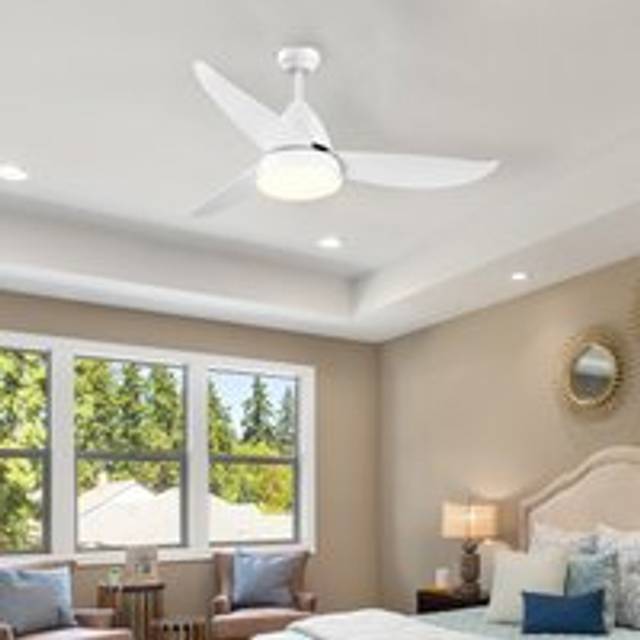 HOMCOM Reversible Ceiling Fan with Light, 3 Blades Modern Mount White LED Lighting Fan w/ Remote Controller, for Living Room, White Aosom UK