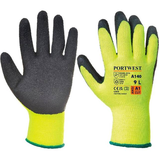 (XL, Black) Portwest Unisex Adult A140 Thermal Latex Grip Gloves