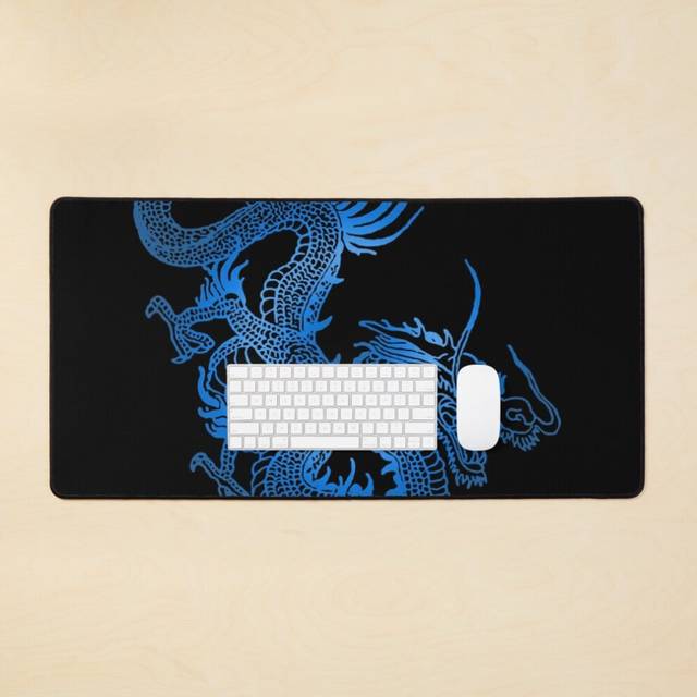 Desk Mat Blue Chinese Dragon Large Gaming Mouse Pad 35x16 inch