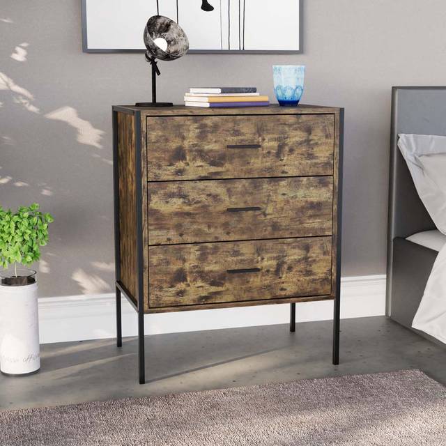 Vida Designs Brooklyn 3 Drawer Dark Wood Chest of Drawers - Brown - 3 Drawers