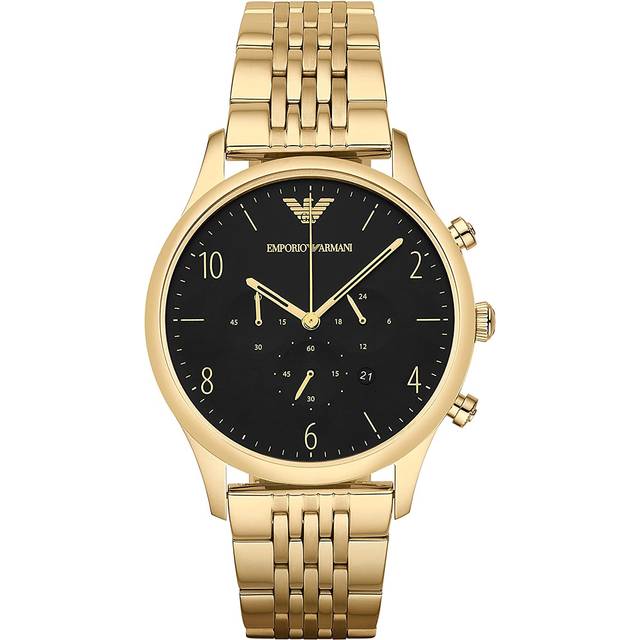 Emporio Armani Mens Chronograph Watch Gold PVD Plated Bracelet Black Dial AR1893