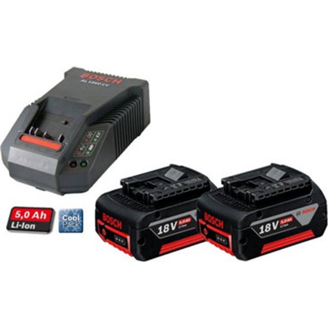 Bosch - 2 x 18v 5Ah Li-ion coolpack Batteries Lithium Ion + AL1860 Turbo Charger