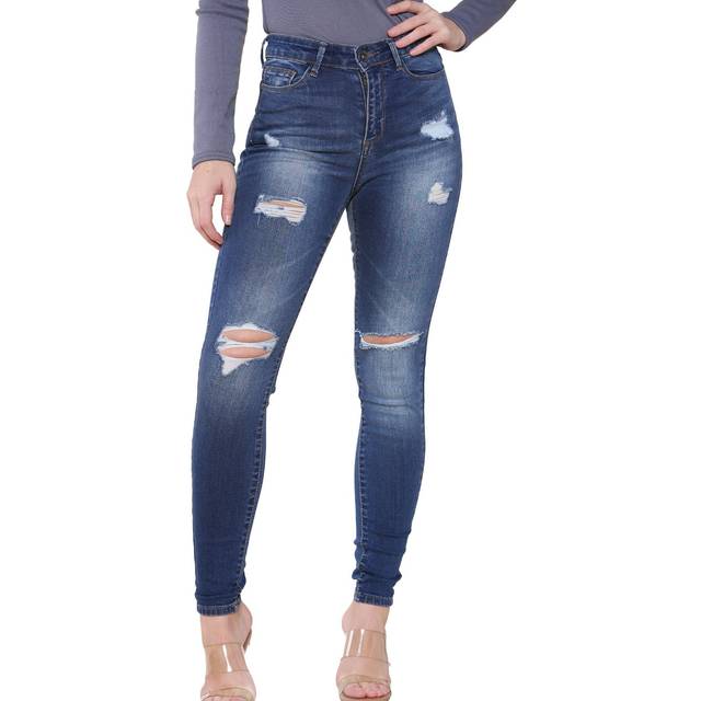 Enzo Womens Skinny Stretch Denim Jeans - Blue/Navy - 14 UK