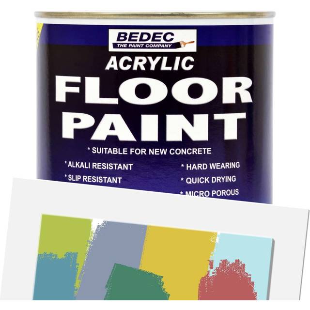 Bedec Acrylic Floor Paint, Red 1L | Non Slip Acrylic Floor Paint, For Wooden and Concrete Floors, Garage Floor Paint