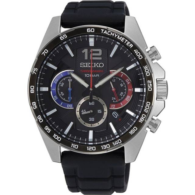 Seiko Watches Mod. Seiko SSB347P1 Men's Quartz Chronograph Watch - Black Dial, Black Silicone Strap