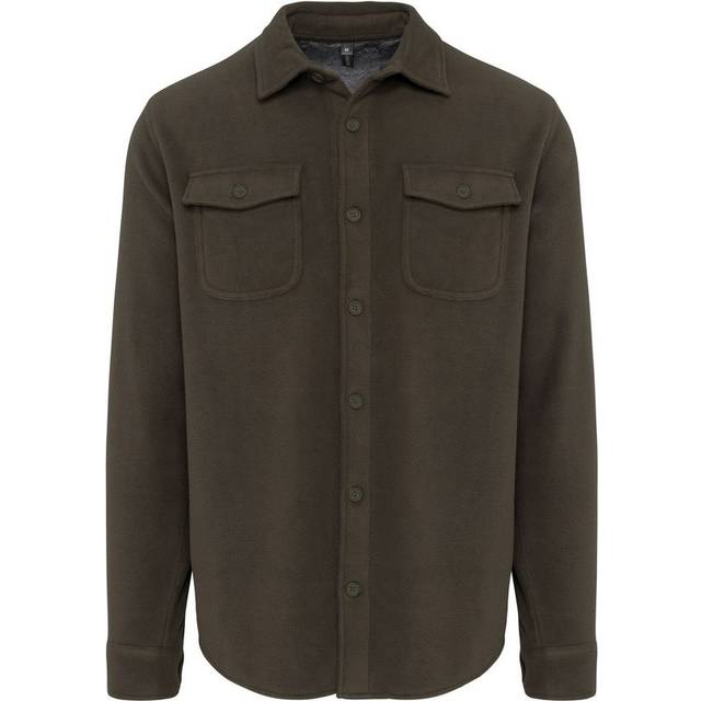 (S, Dark Khaki/Storm Grey) Kariban Mens Sherpa Lined Fleece Overshirt