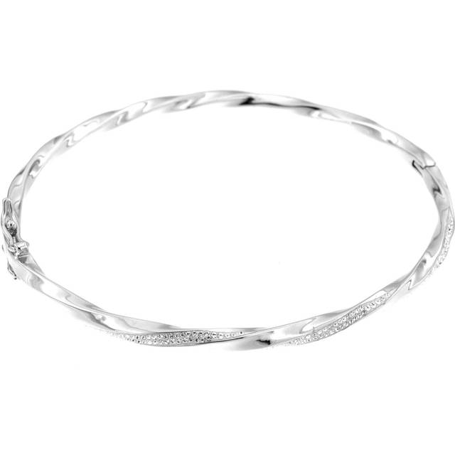 Sterling Silver Crystal Twisted Hinged Bangle - 7.5 inches