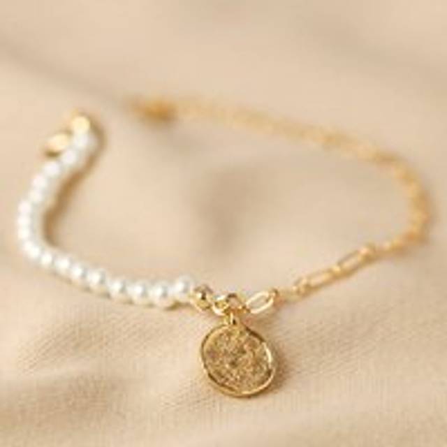 Talisman Charm Pearl and Chain Bracelet in Gold - gold/white - one size