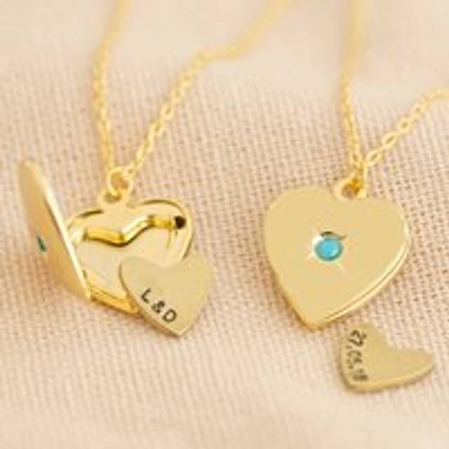 Personalised Birthstone Heart Locket Necklace in Gold - gold/blue/red - one size