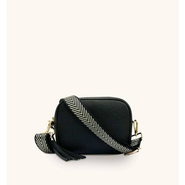 Apatchy London Metallic Chevron Strap Leather Crossbody Bag, Black/Gold