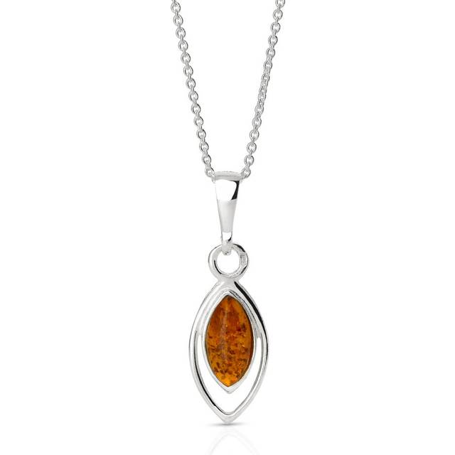John Greed Signature Silver Double Set Marquise Amber Necklace For Women - silver