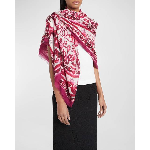 Dolce & Gabbana, Accessoarer, Dam, ONE Size, Kashmir, Halsduk med Majolica mönster - pink (ONE SIZE)