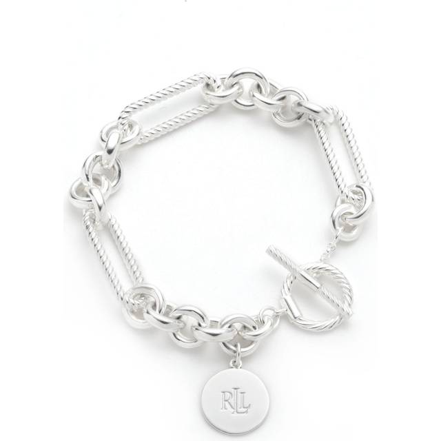 Lauren Ralph Lauren Sterling Silver Oval Link Logo Charm Bracelet, Silver