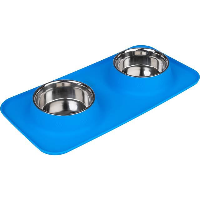 TIAKI dubbelskål med silikonmatta - 2 x 540 ml, Ø 14 cm - Blå/Grå