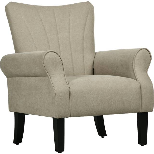 HOMCOM Armchair, Upholstered Modern Accent Chair with High Back, Rolled Arms and Wood Legs, Soft Thick Padded Living Room Chair, Beige