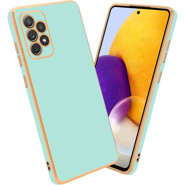 (Glossy Mint Green - Gold) Cadorabo Case for Samsung Galaxy A52 (4G / 5G) / A52s Protective Cover made of flexible TPU Etui silicone and with camera p