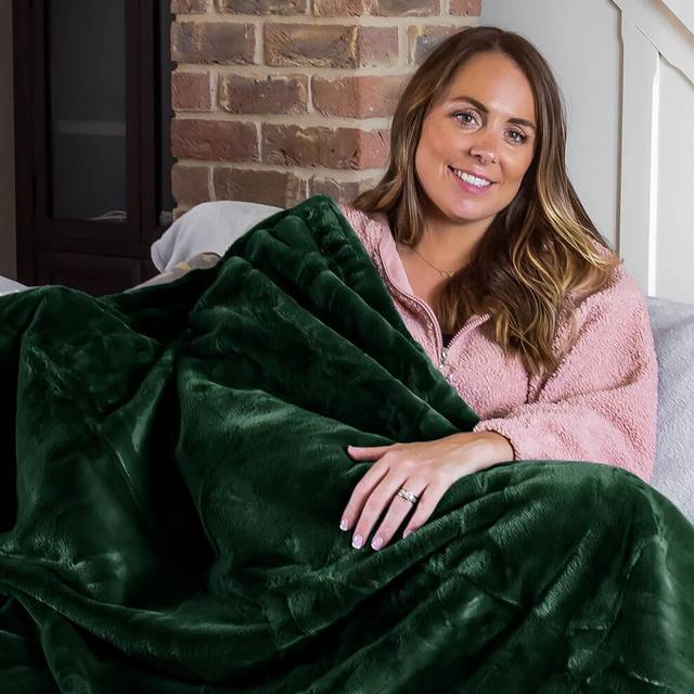 Luxury Faux Fur Polyester Throw Over Blanket 160x130cm - Green - One Size