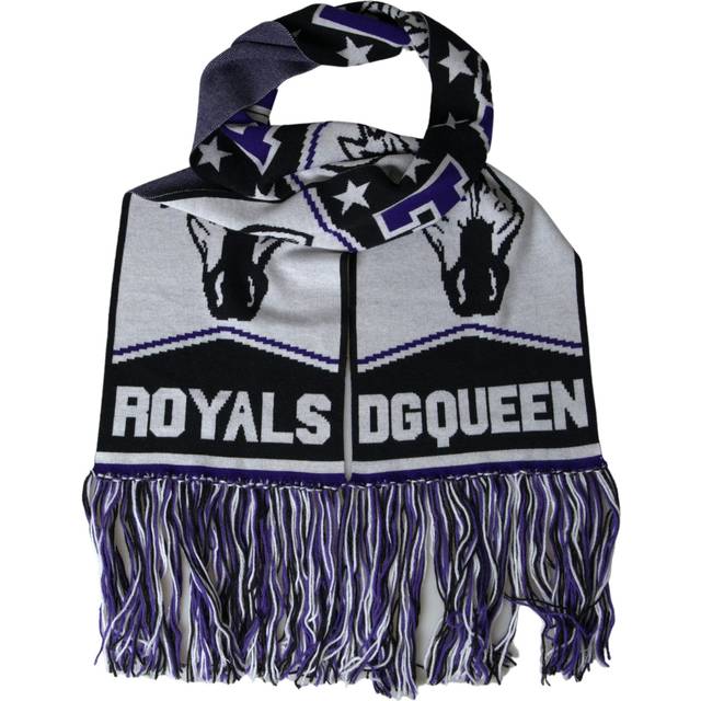 Dolce & Gabbana Multicolor Wool DG Queen Wrap Fringe Scarf